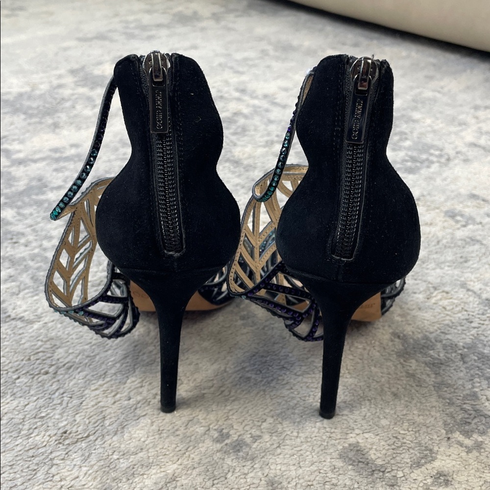 Jimmy Choo Kallai Leaf Sandal Heels Embellished Crystal Designer Sz 40 - Picture 6 of 14